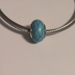 Silver Blue And Black‎ Crackle Charm for Pandora Style Bracelet